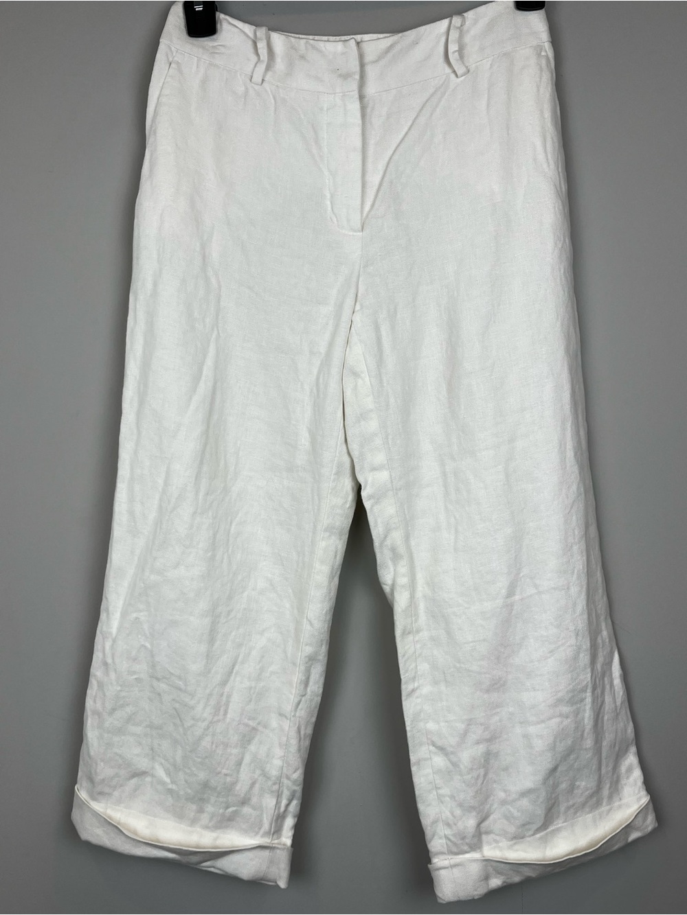 Carlisle 100% Linen Lined Cream Cropped Wide Leg Pants Women's Size 2